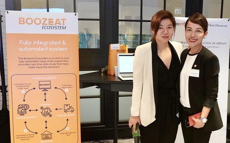 Jessie Chong promoting her former company, Boozeat.